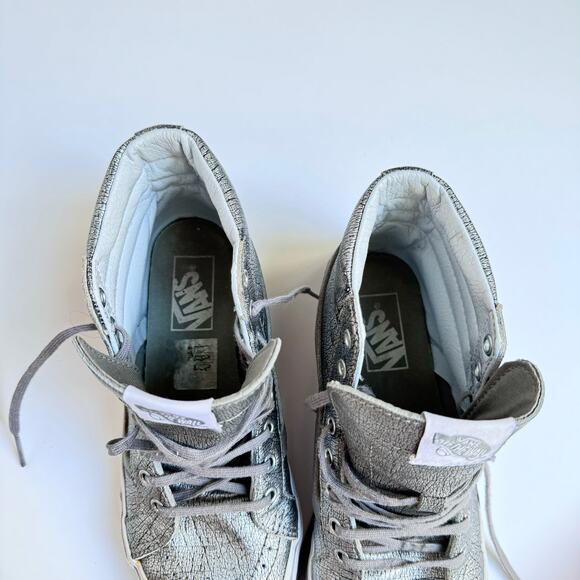 VANS Rare Metallic Silver Leather Upper SK8 High Top Slim Shoes M 5.5 - W 7 - Picture 8 of 10